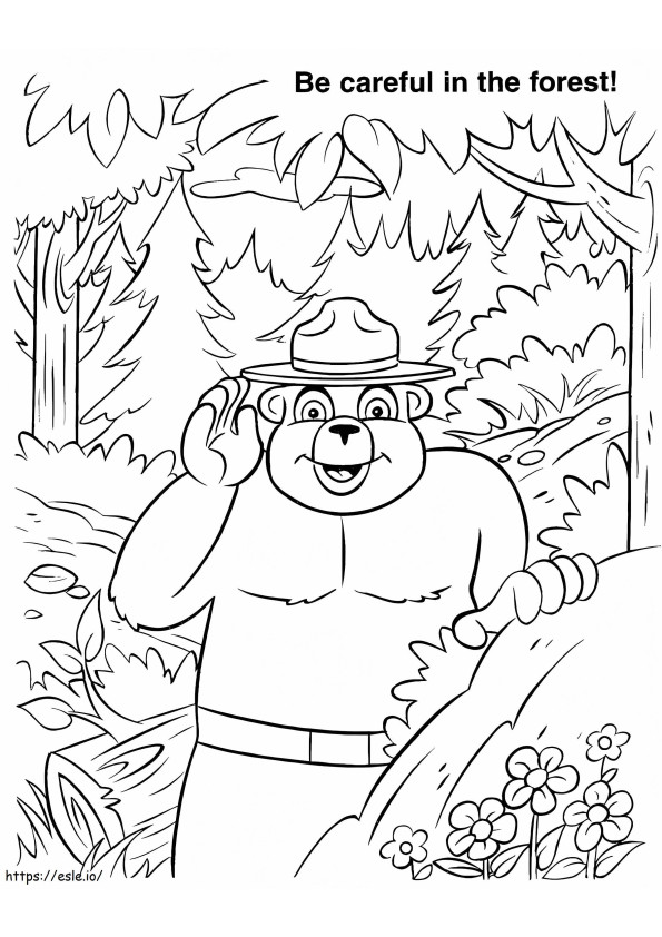 Smokey Bear Metsässä värityskuva