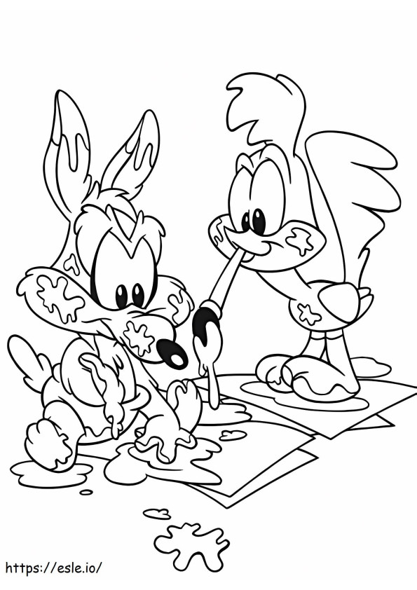 Baby Road Runner And Baby Wile E. Coyote Painting coloring page
