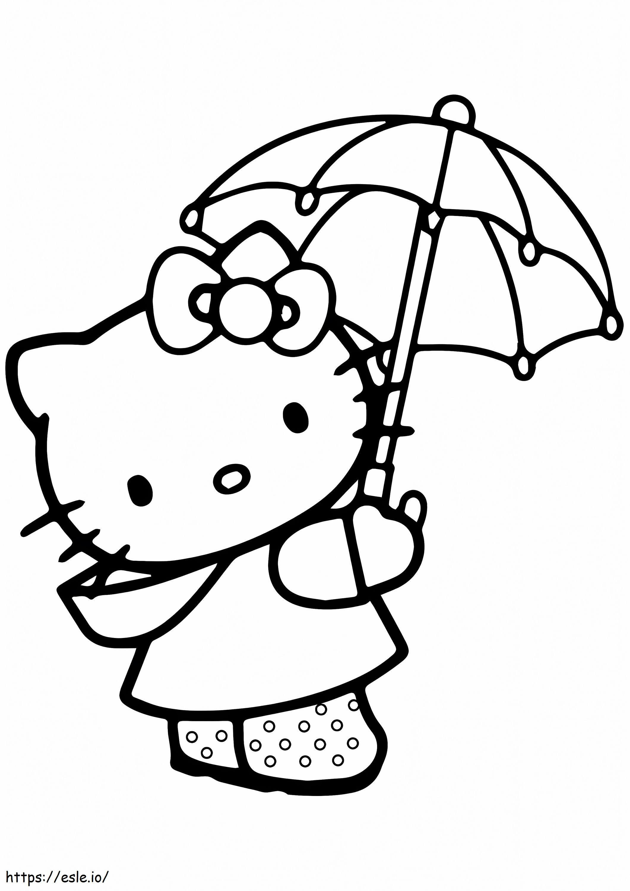 Mooie Hello Kitty onder de paraplu kleurplaat kleurplaat