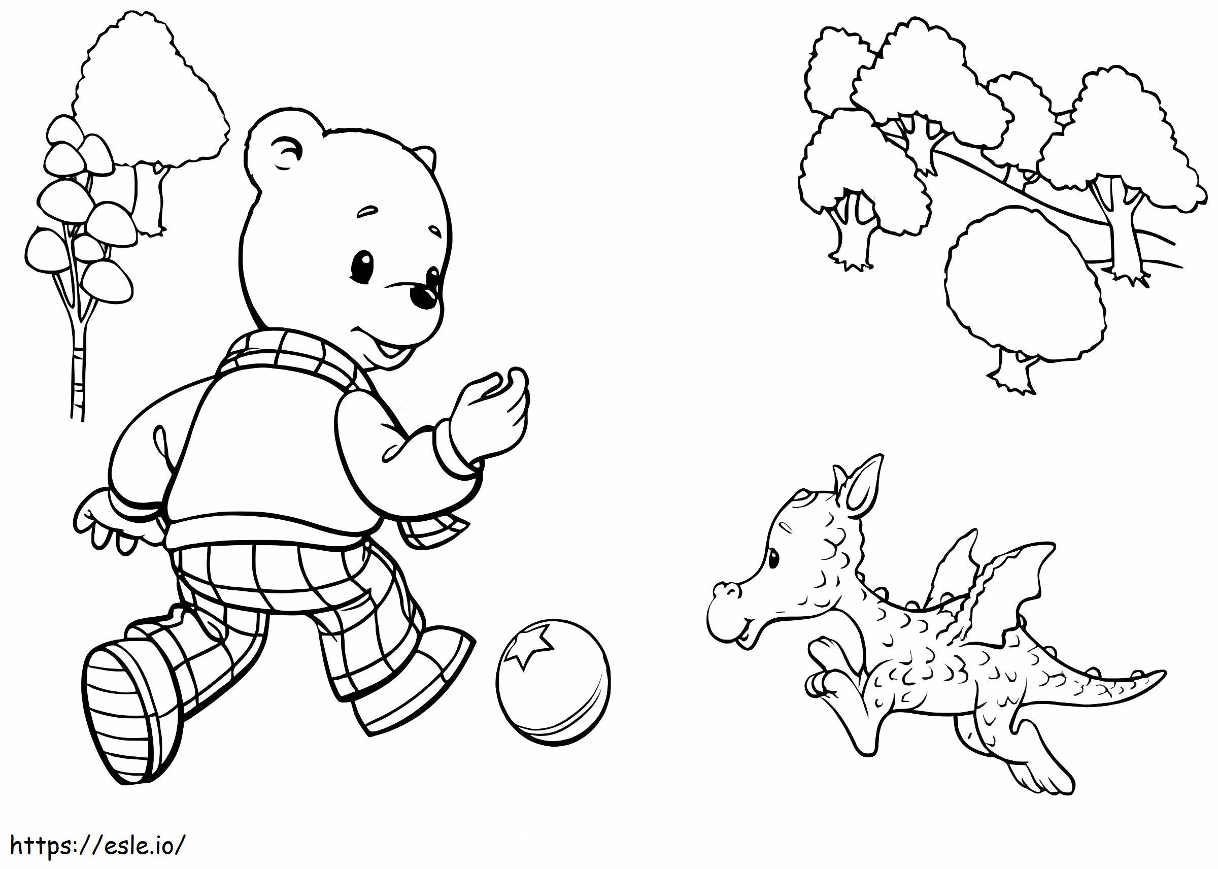 Rupert Bear gioca a palla e il drago da colorare