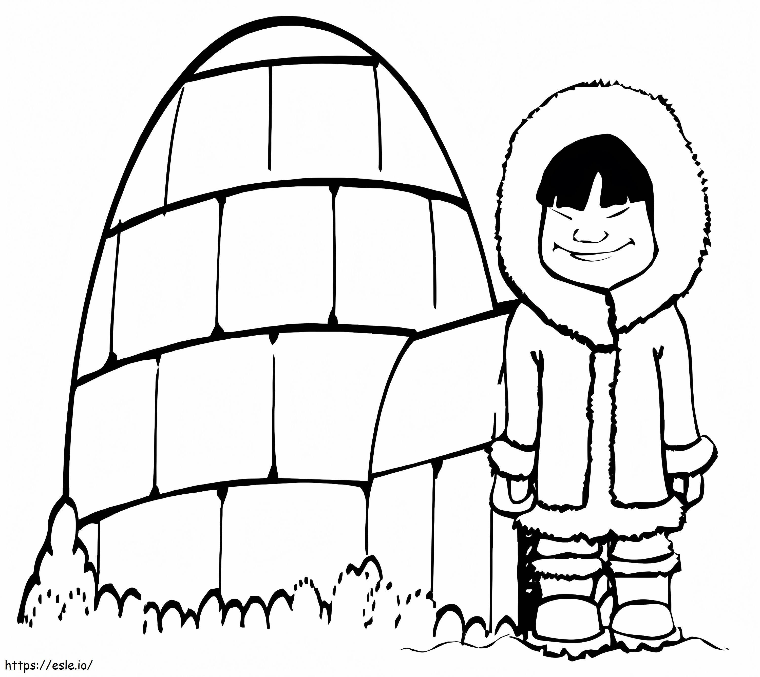 Smiling Boy With Iglu coloring page
