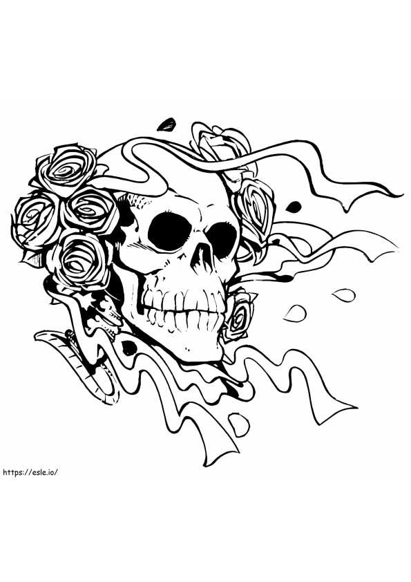 Scary Skull With Roses coloring page