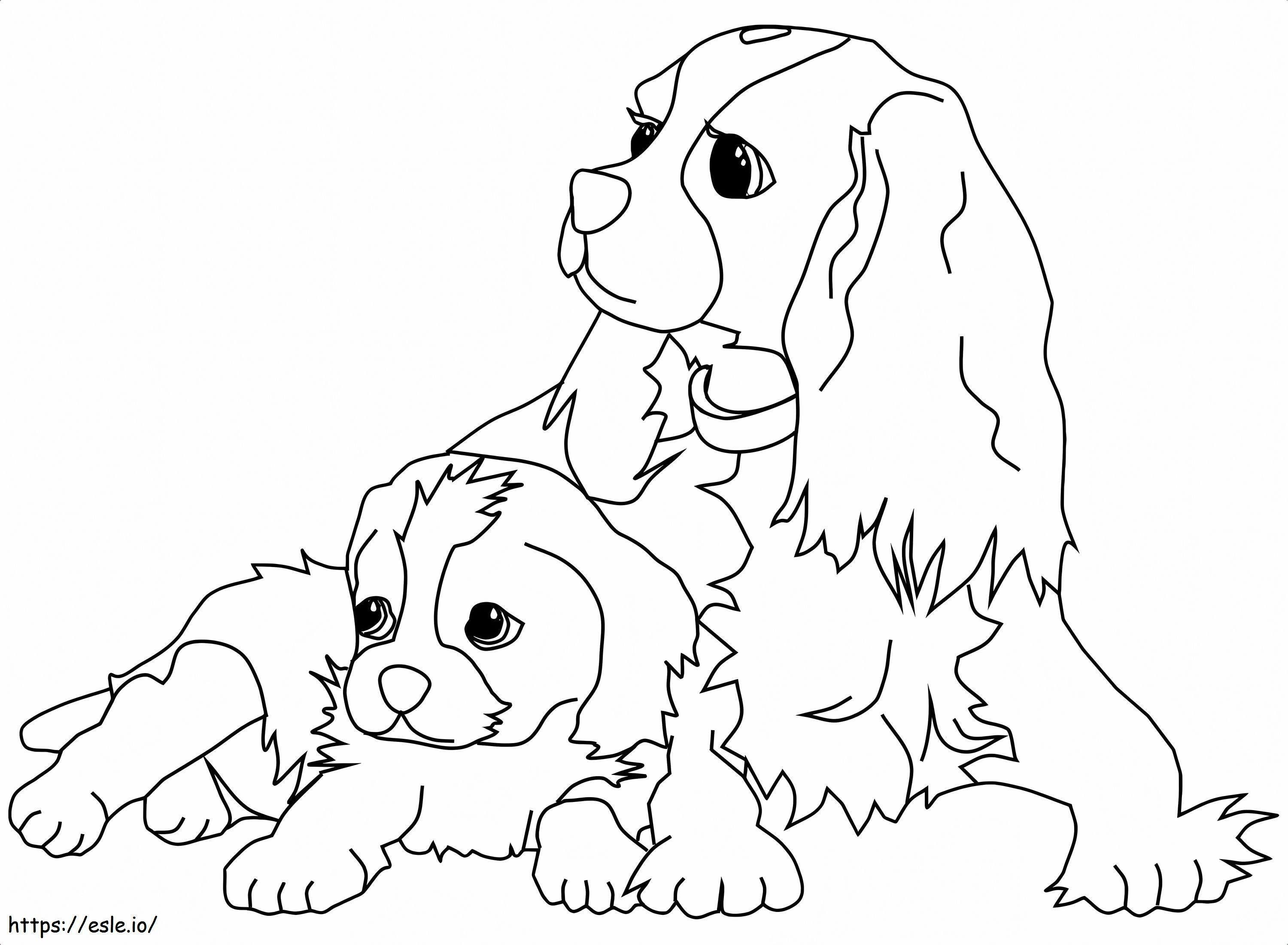 Madre perro y cachorro para colorear