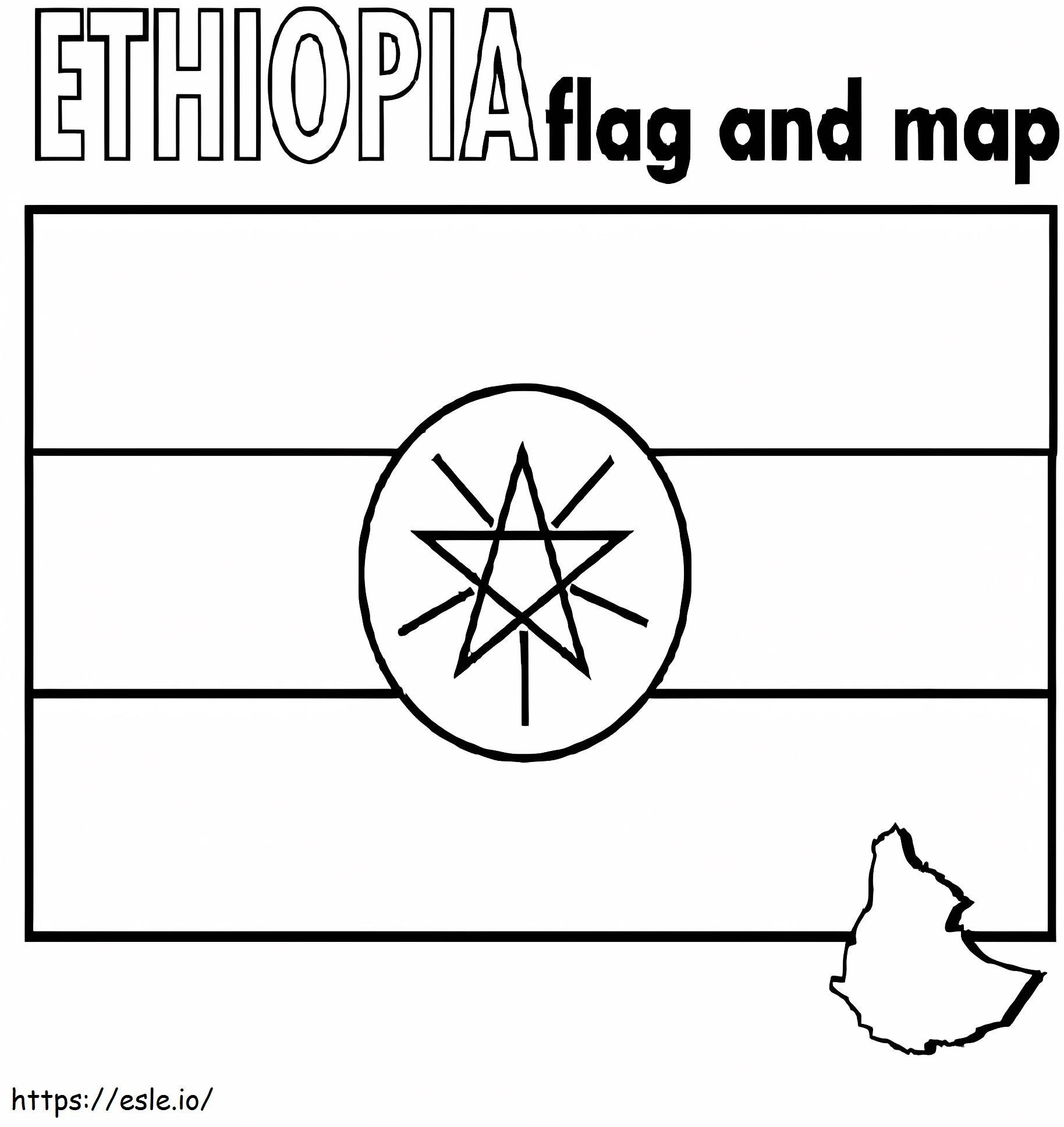 Coloriage Drapeau et carte de l'Éthiopie à imprimer dessin