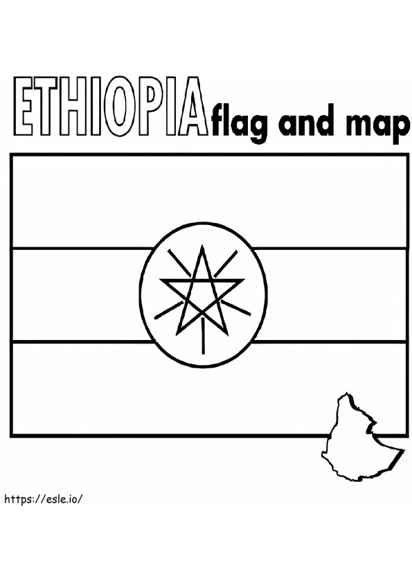 Coloriage Drapeau et carte de l'Éthiopie à imprimer dessin