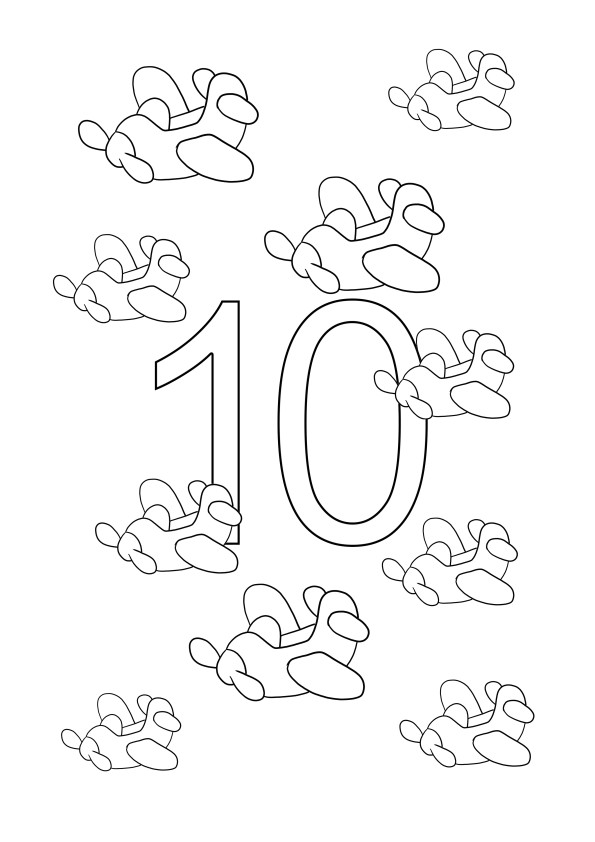 ten airplanes numbers to download and print for free