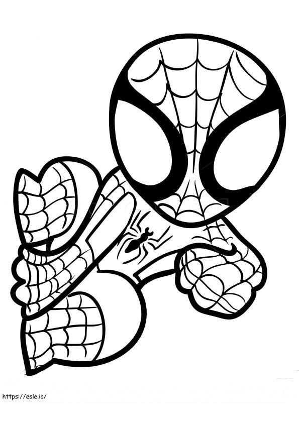 Chibi Spiderman seinällä värityskuva