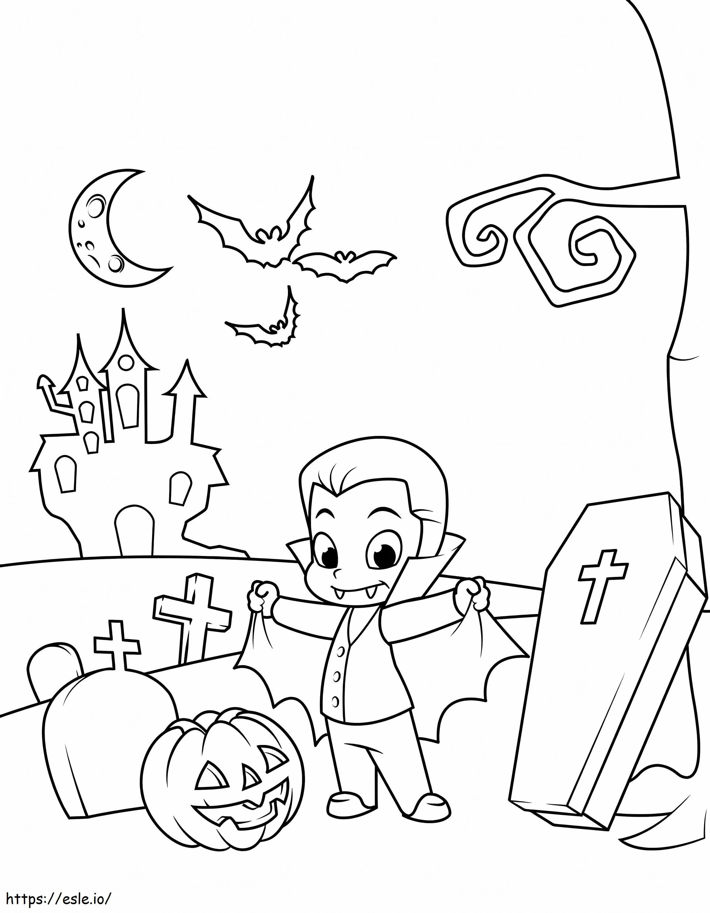 Dracula And Pumpkin Cemetery coloring page