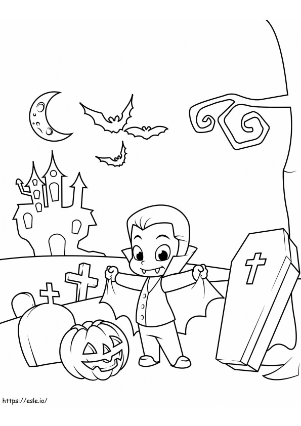 Dracula And Pumpkin Cemetery coloring page