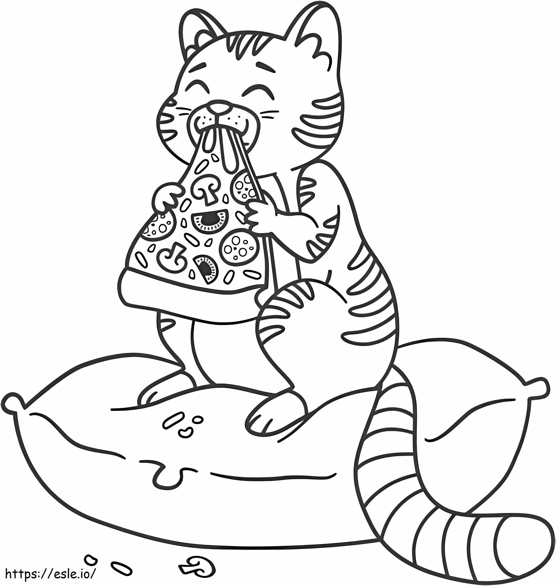 ピザを食べる猫 ぬりえ - 塗り絵