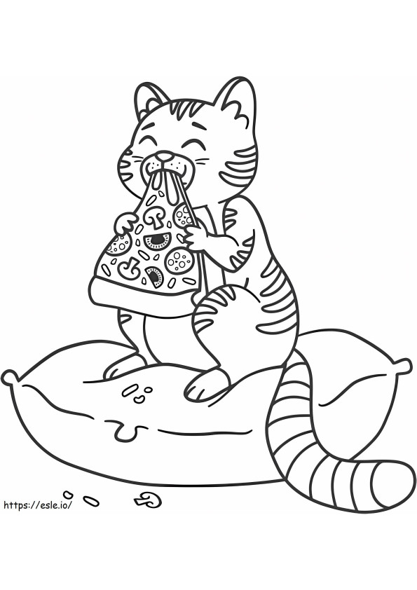 Coloriage Chat mangeant de la pizza à imprimer dessin