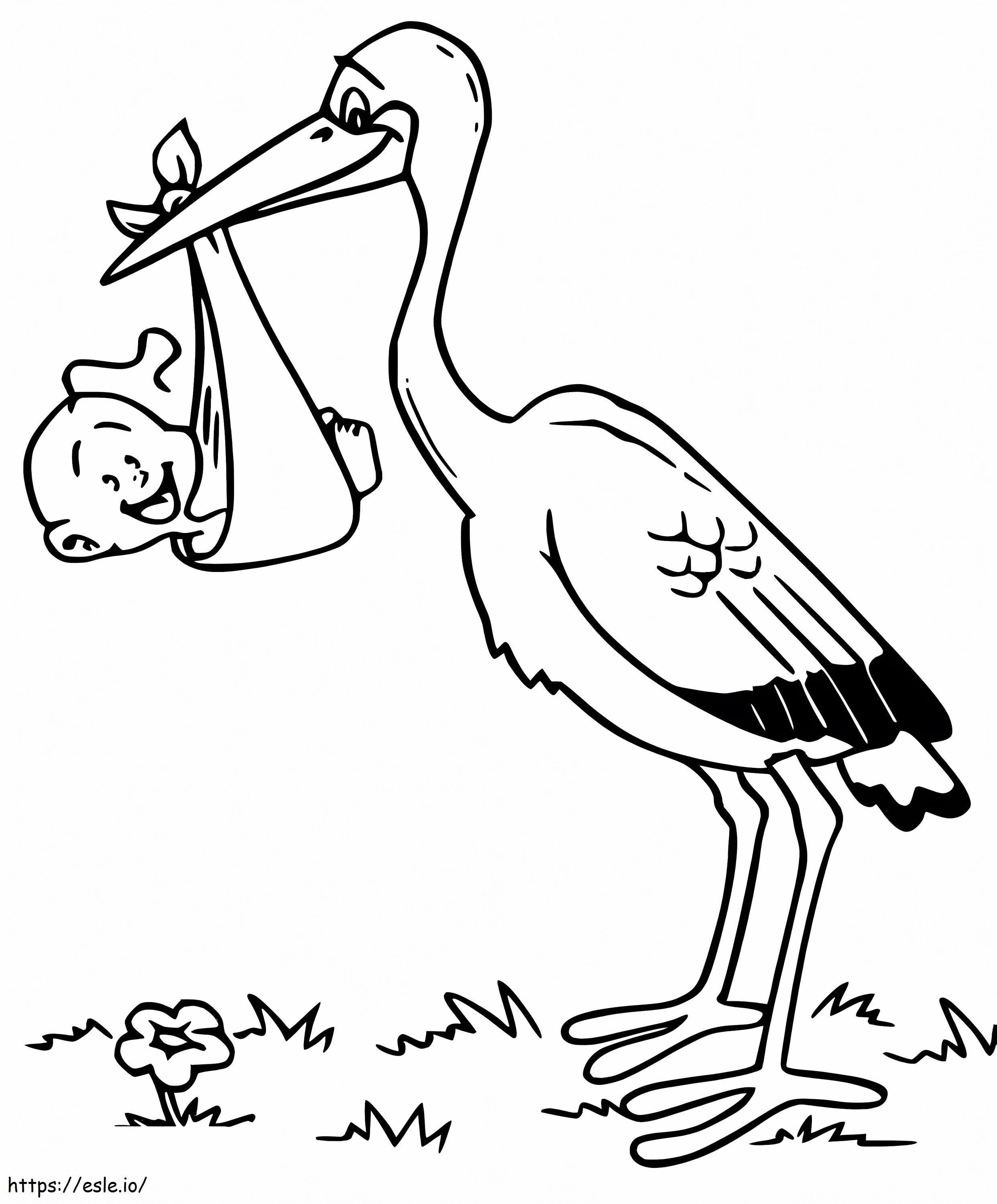 Coloriage Cigogne mignonne avec bébé à imprimer dessin