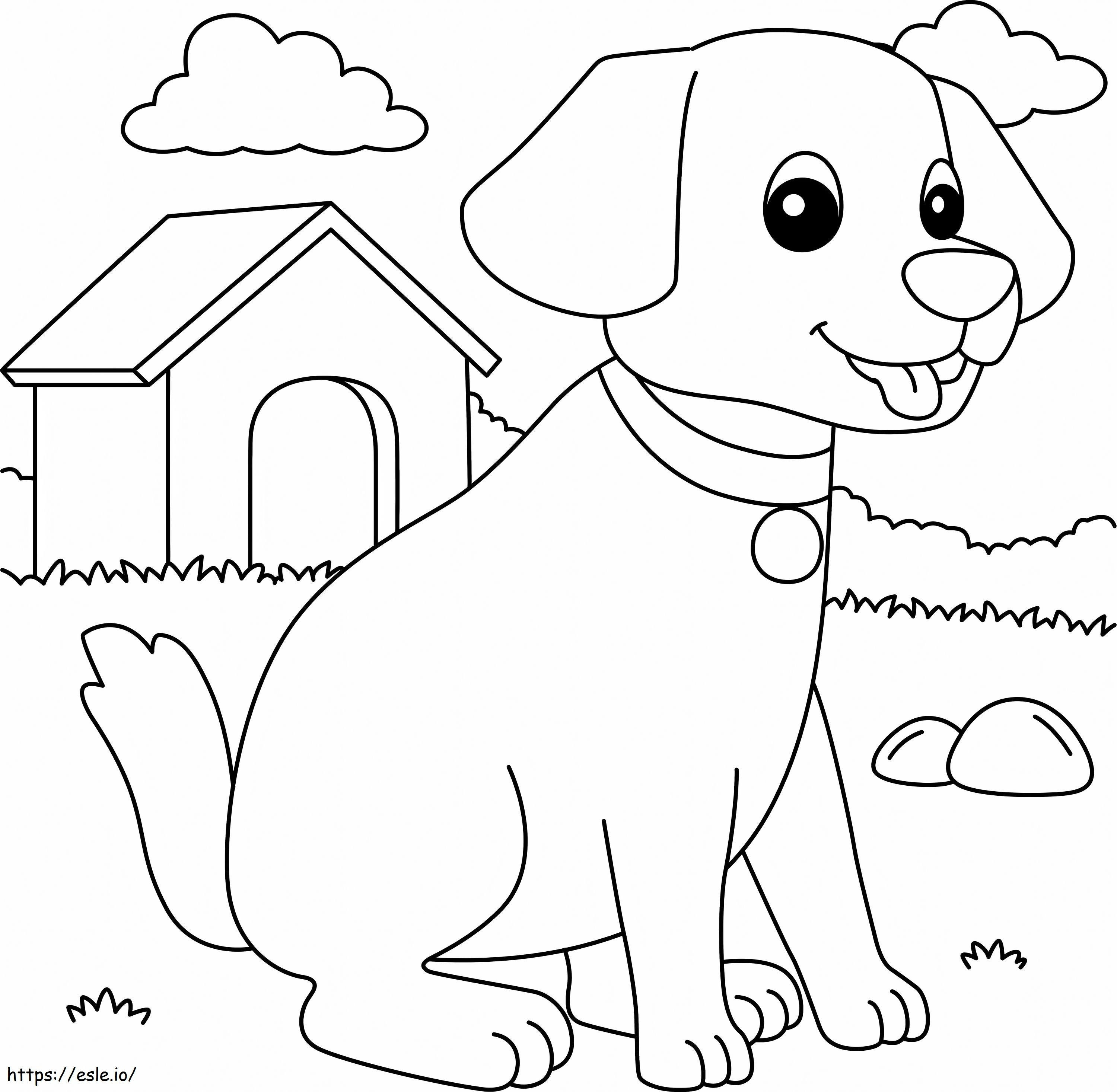 Cachorro de estimação com casinha de cachorro para colorir