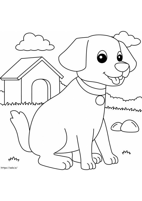 Perro mascota con casa para perros para colorear