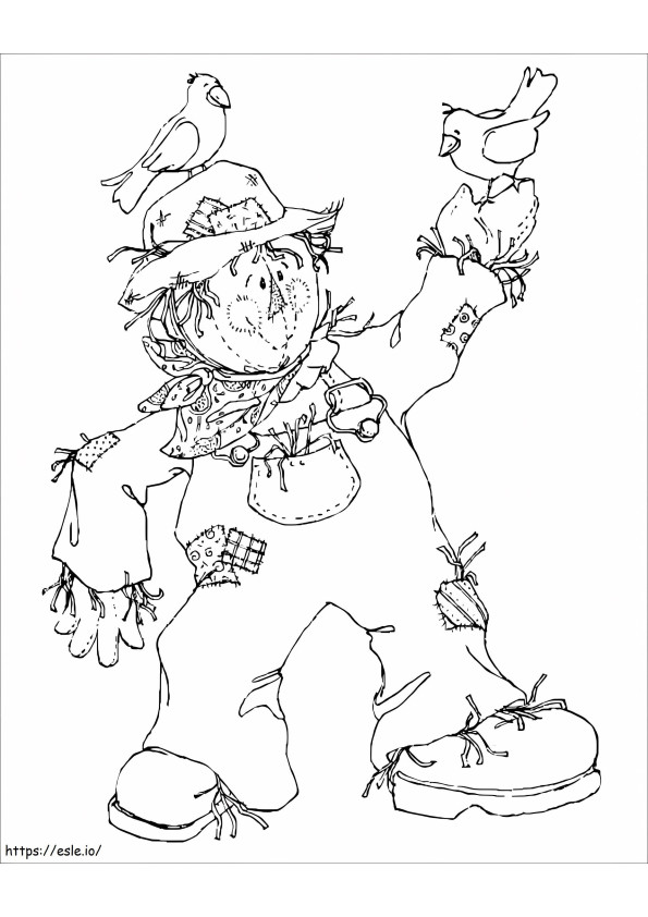 Scarecrow With Birds In Autumn coloring page