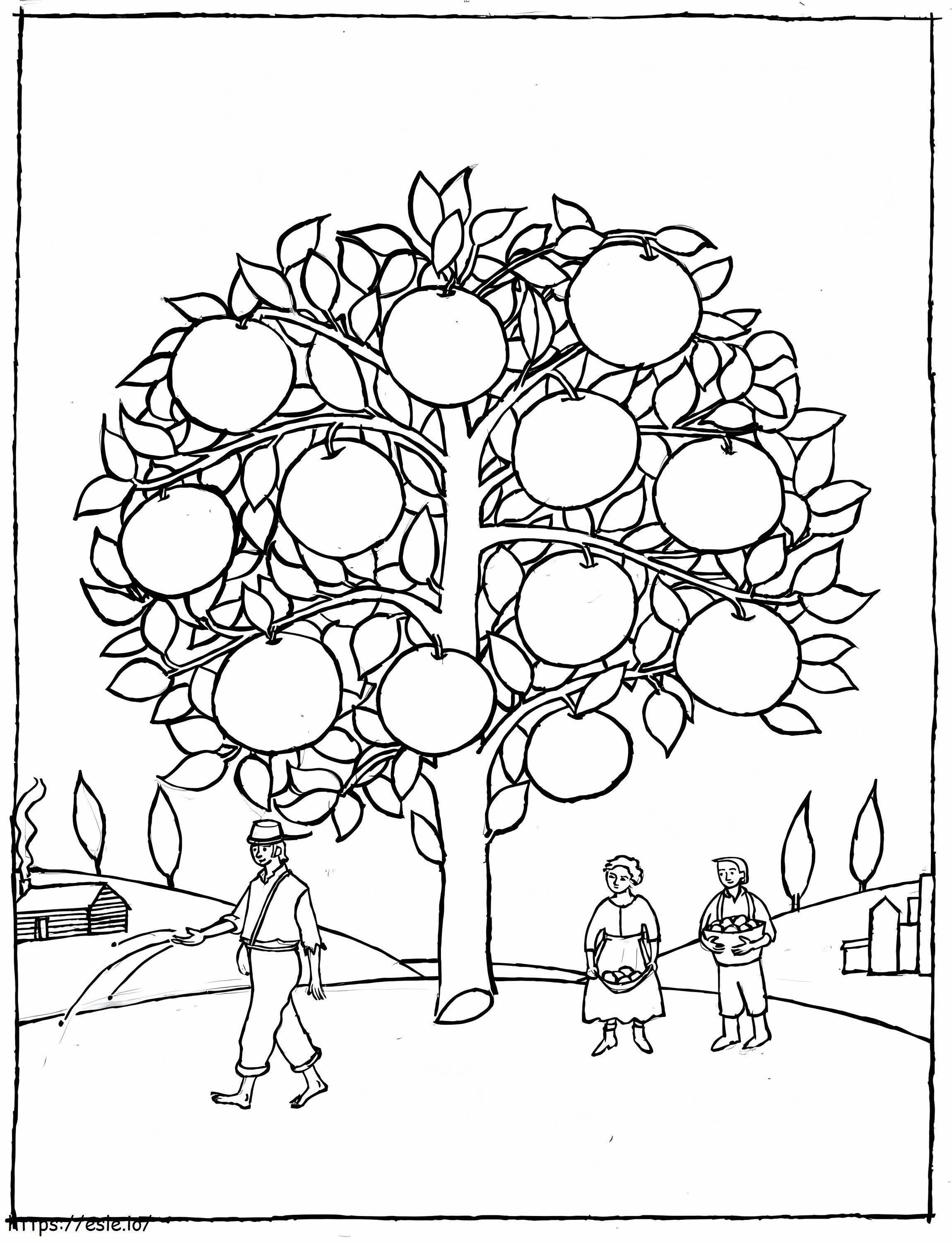 Johnny Appleseed And Apple Tree coloring page