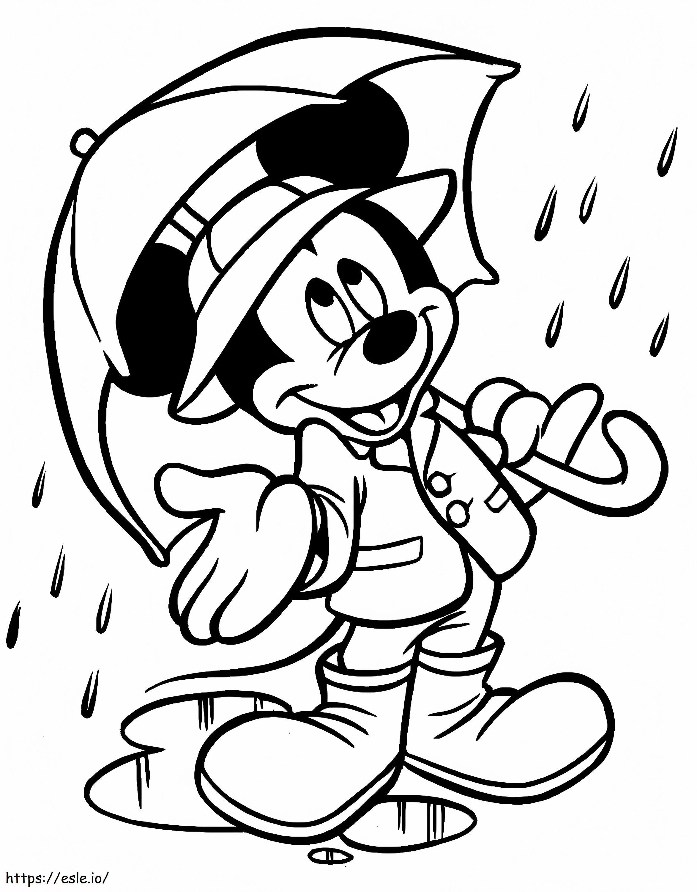 Mickey In Rain coloring page