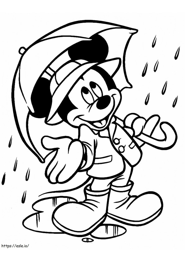 Coloriage Mickey sous la pluie à imprimer dessin