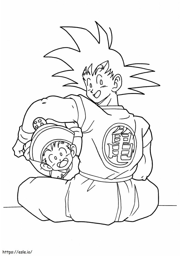 Goku e Gohan em escala para colorir
