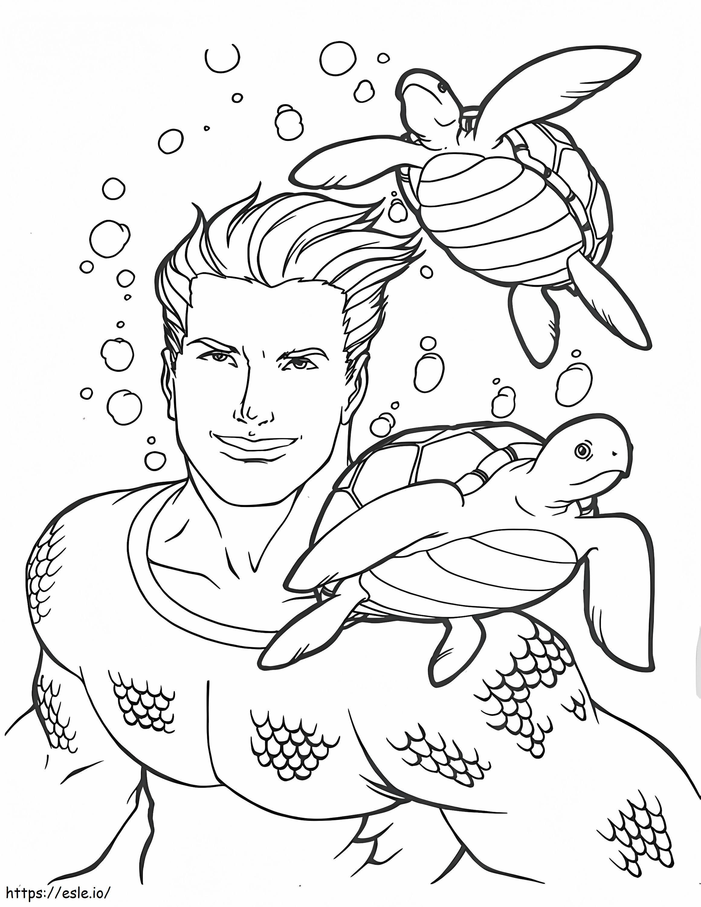 Aquaman en schildpadden kleurplaat kleurplaat