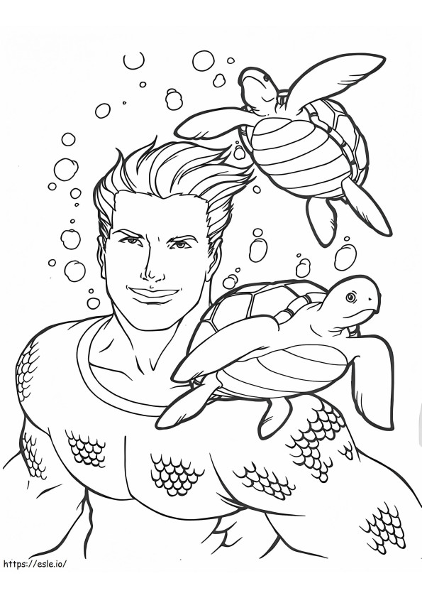 Aquaman en schildpadden kleurplaat