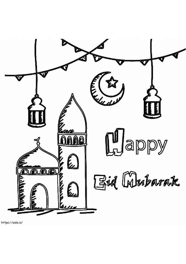 Coloriage Joyeux Eid Moubarak 1 à imprimer dessin