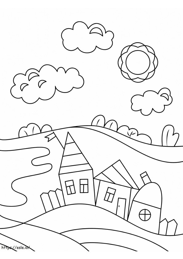 Village Houses coloring page