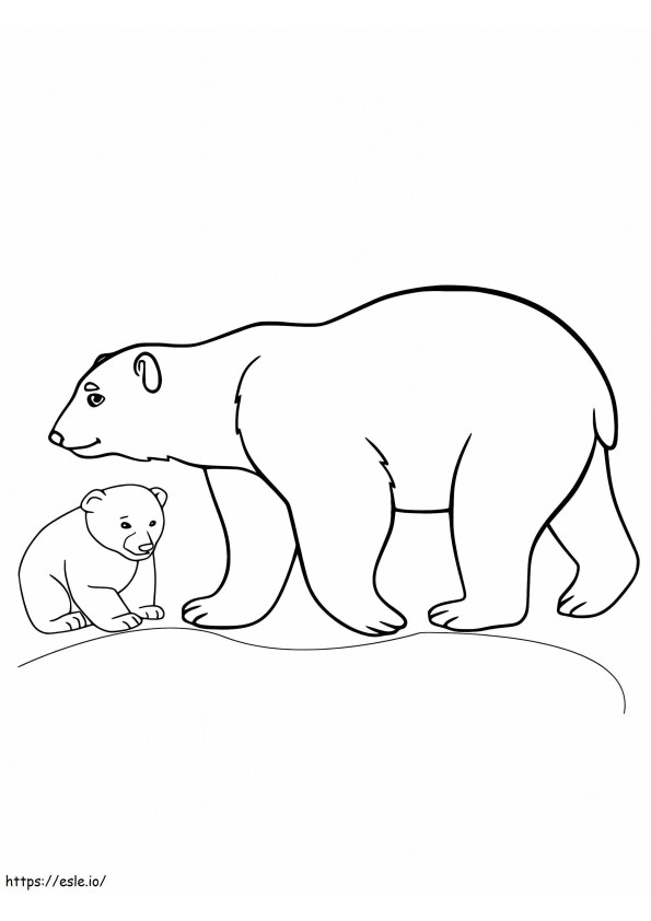 Karhu ja pentu arktiset eläimet värityskuva