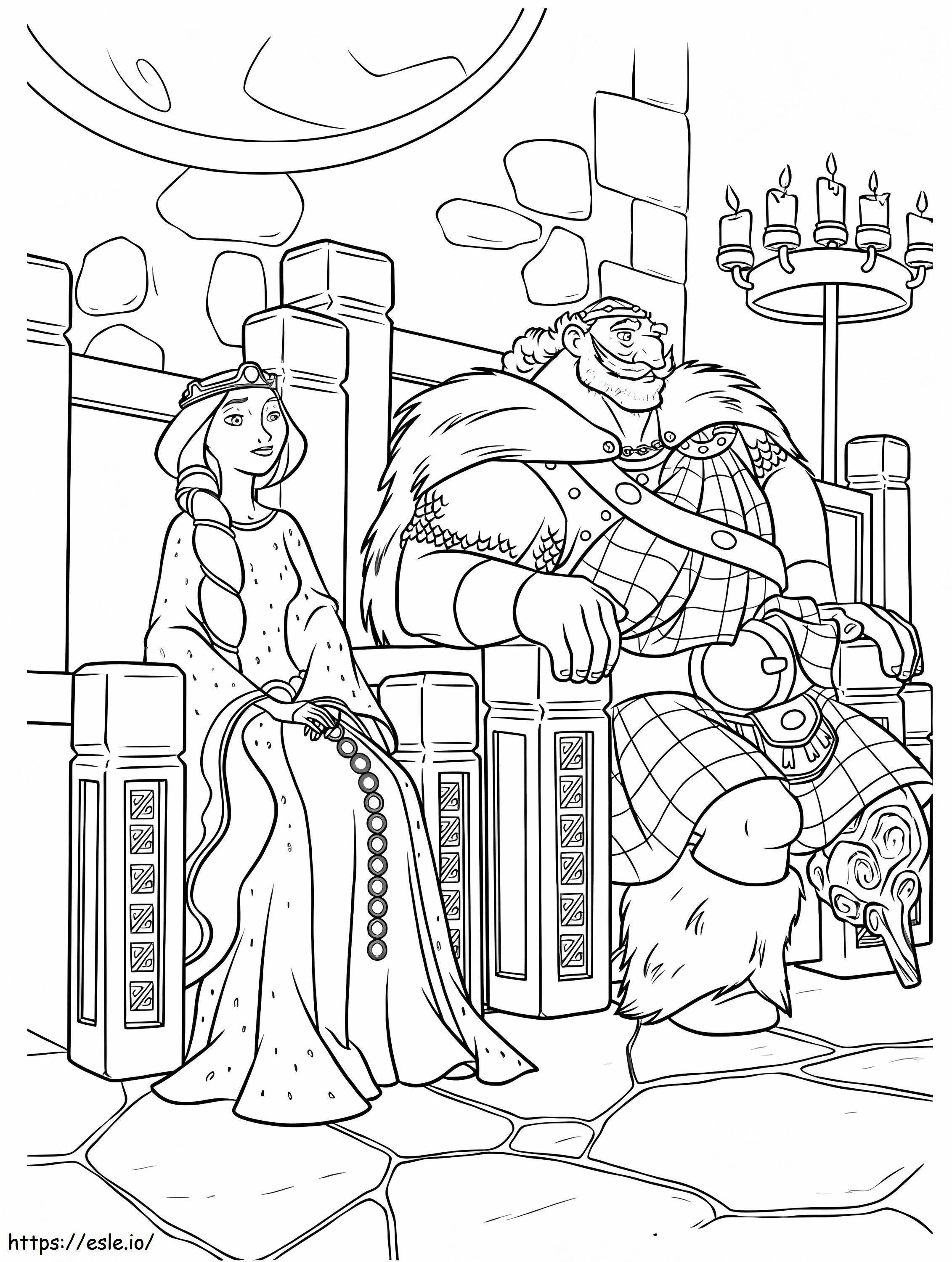 Kuningas Fergus ja kuningatar Elinor istuvat valtaistuimella värityskuva