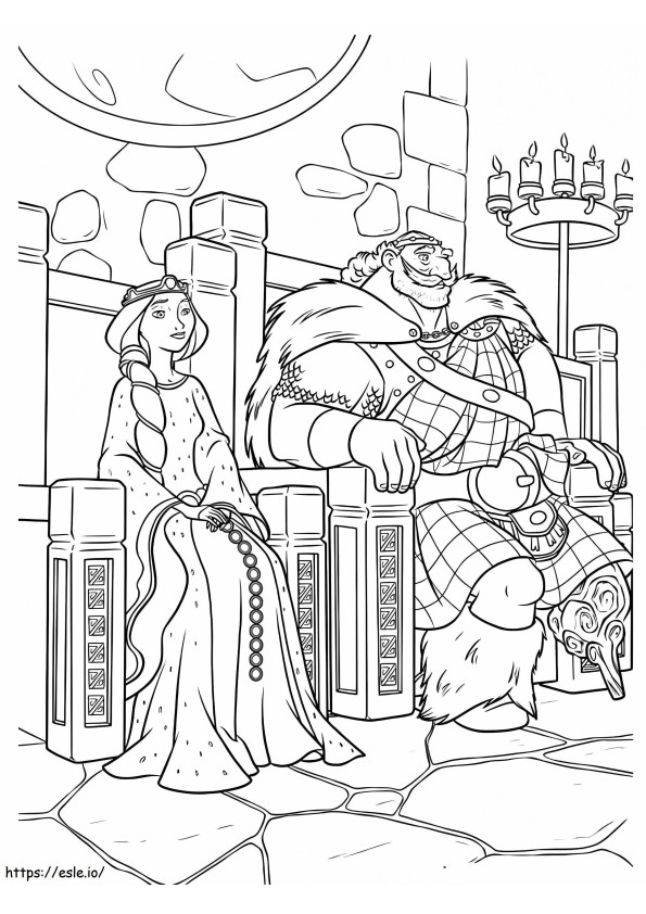 Coloriage Le roi Fergus et la reine Elinor sont assis sur le trône à imprimer dessin