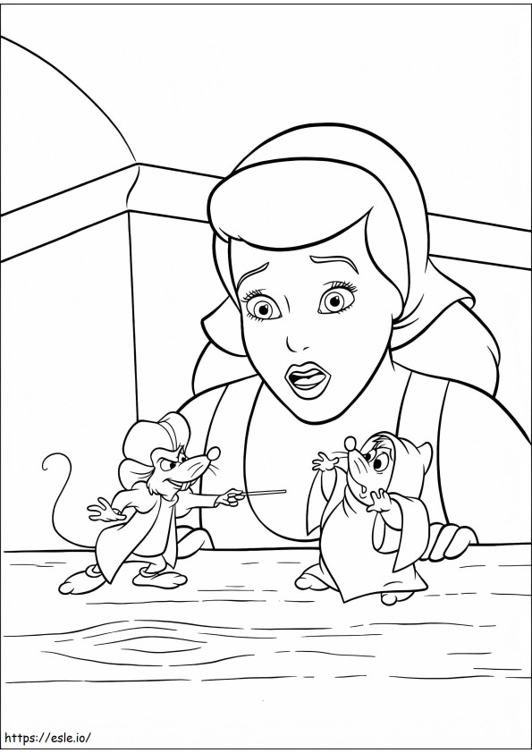 Jaq With Gus And Cinderella coloring page