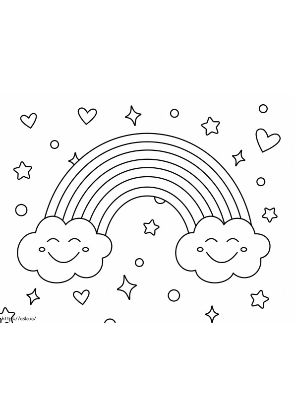 Coloriage Arc-en-ciel avec deux nuages souriants à imprimer dessin