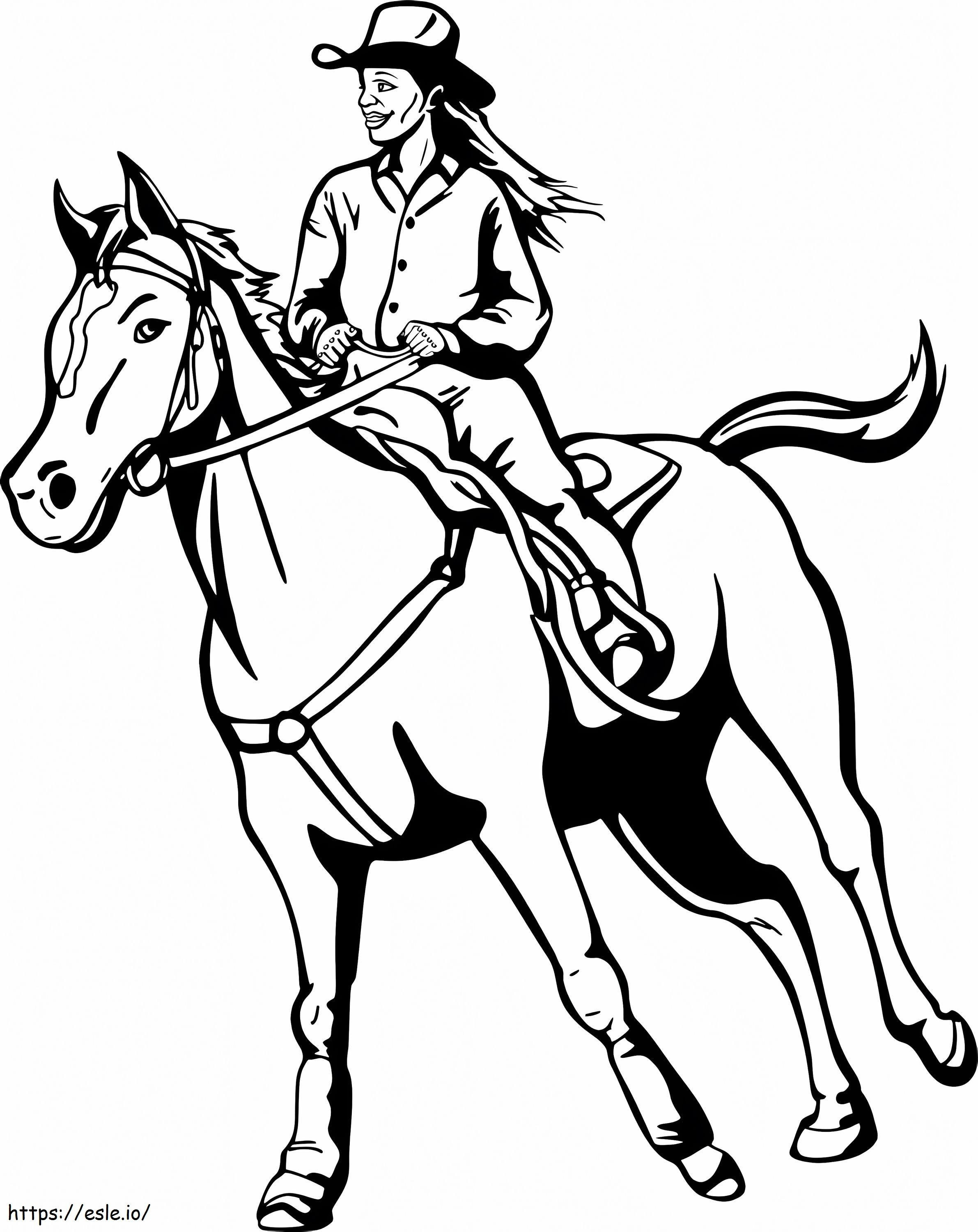 Cowgirl che monta un cavallo da colorare