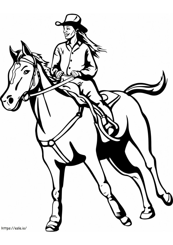 Cowgirl ratsastaa hevosella värityskuva