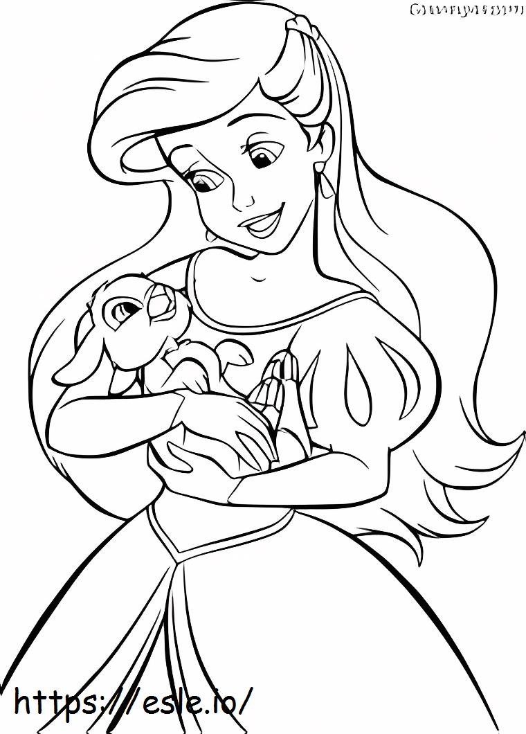 Princess Ariel Holds A Bunny coloring page