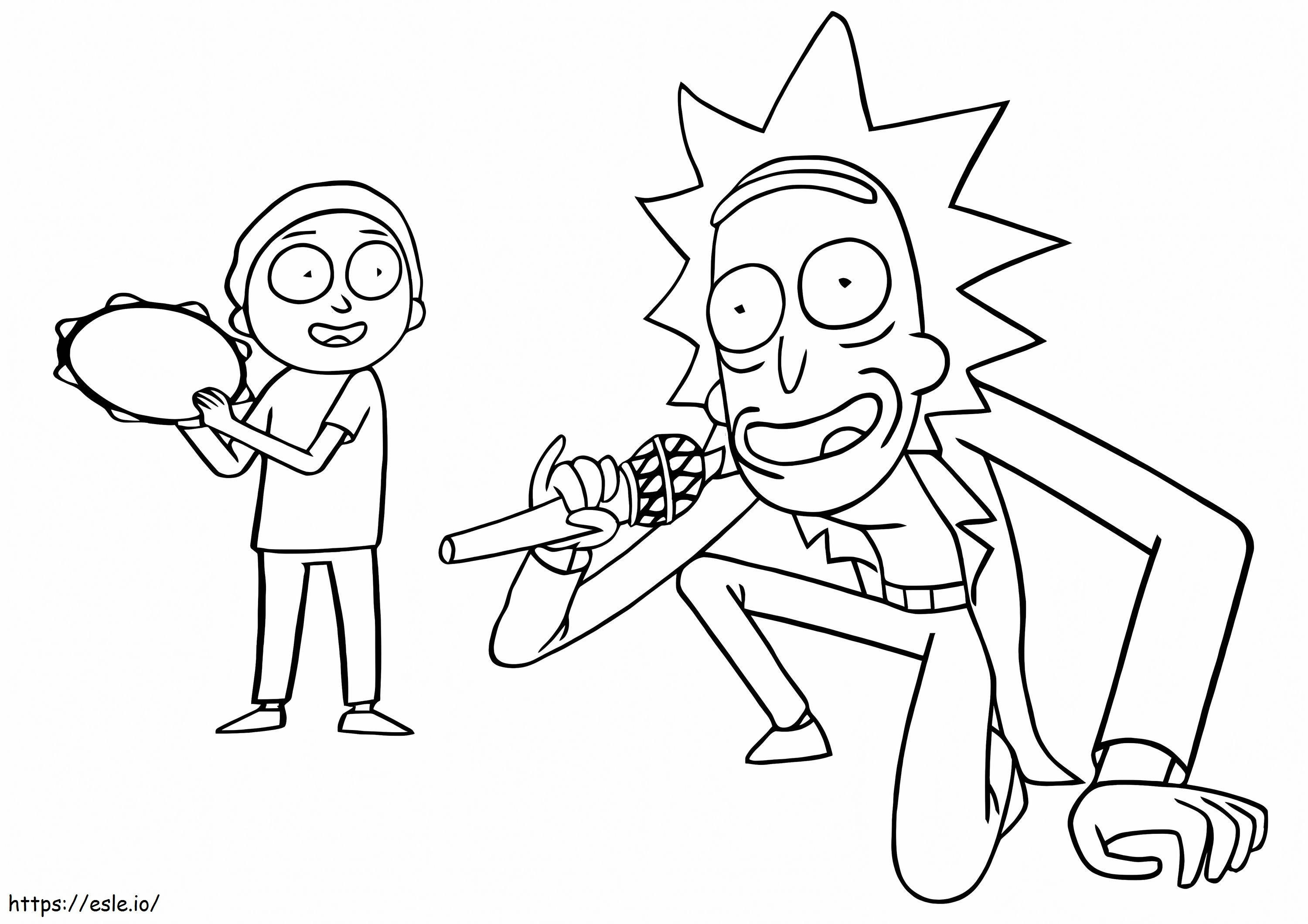Rick Sanchez e Morty cantando para colorir