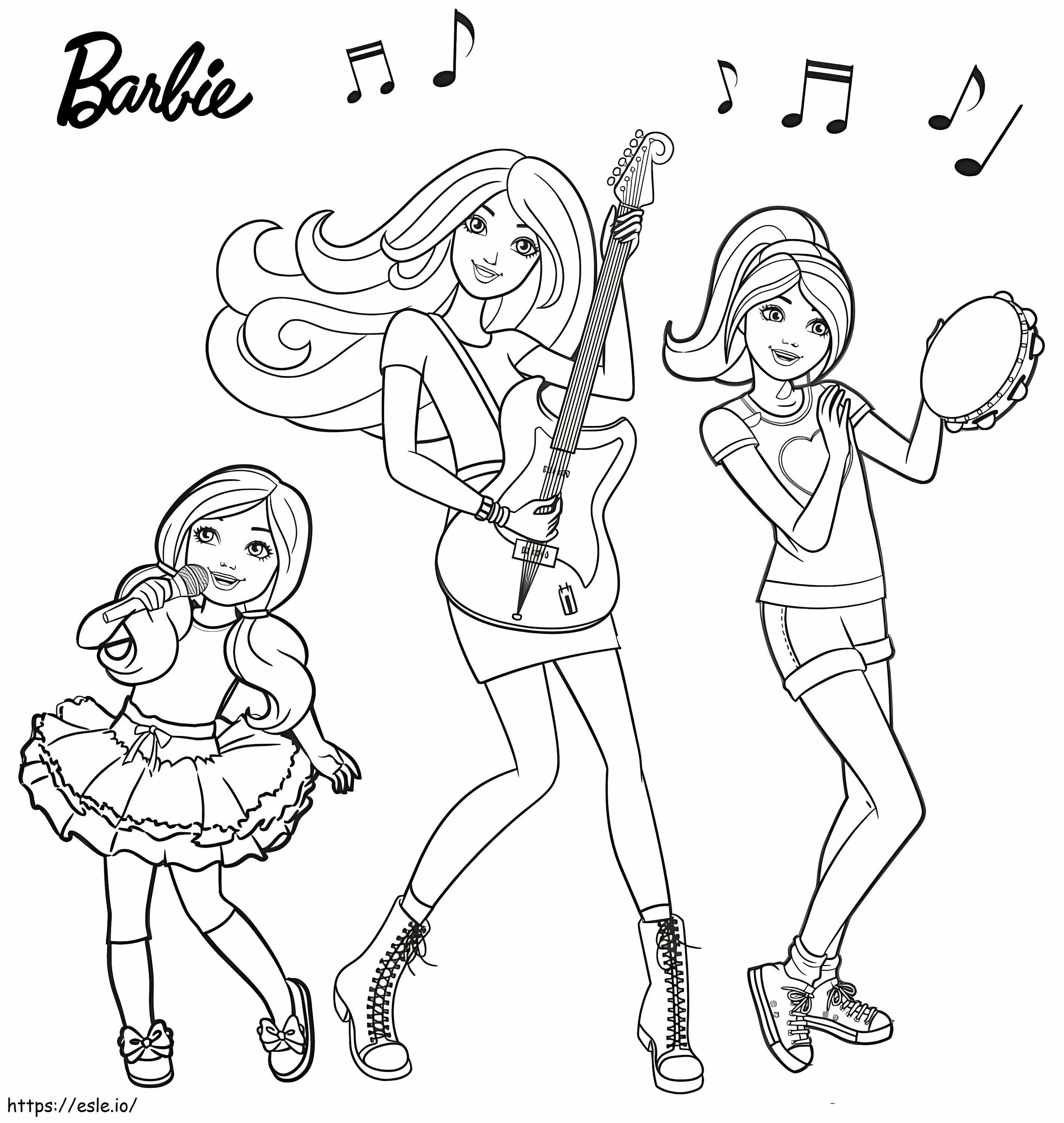 Barbie y grupo musical para colorear