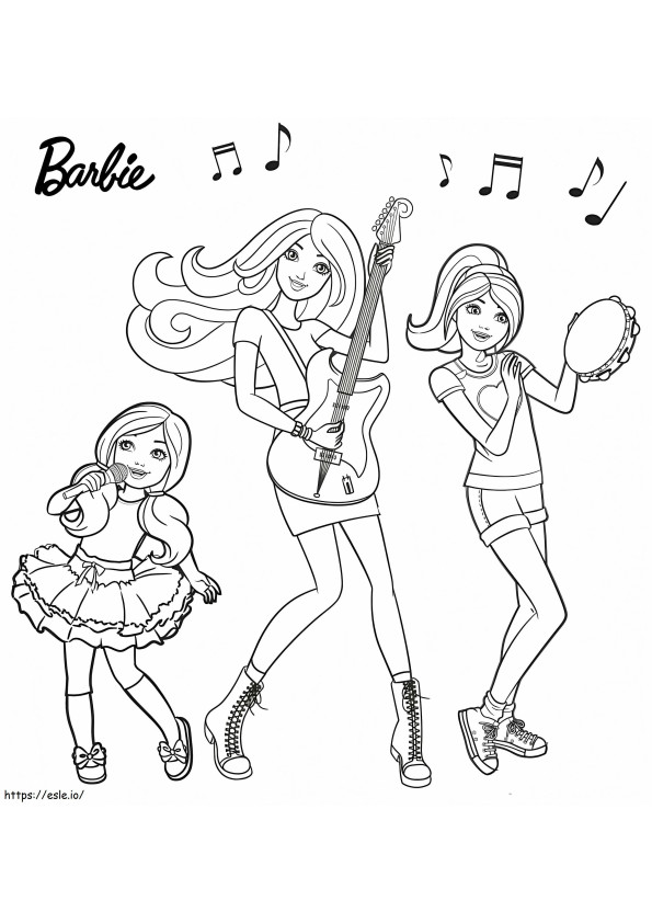 Coloriage Barbie et groupe de musique à imprimer dessin