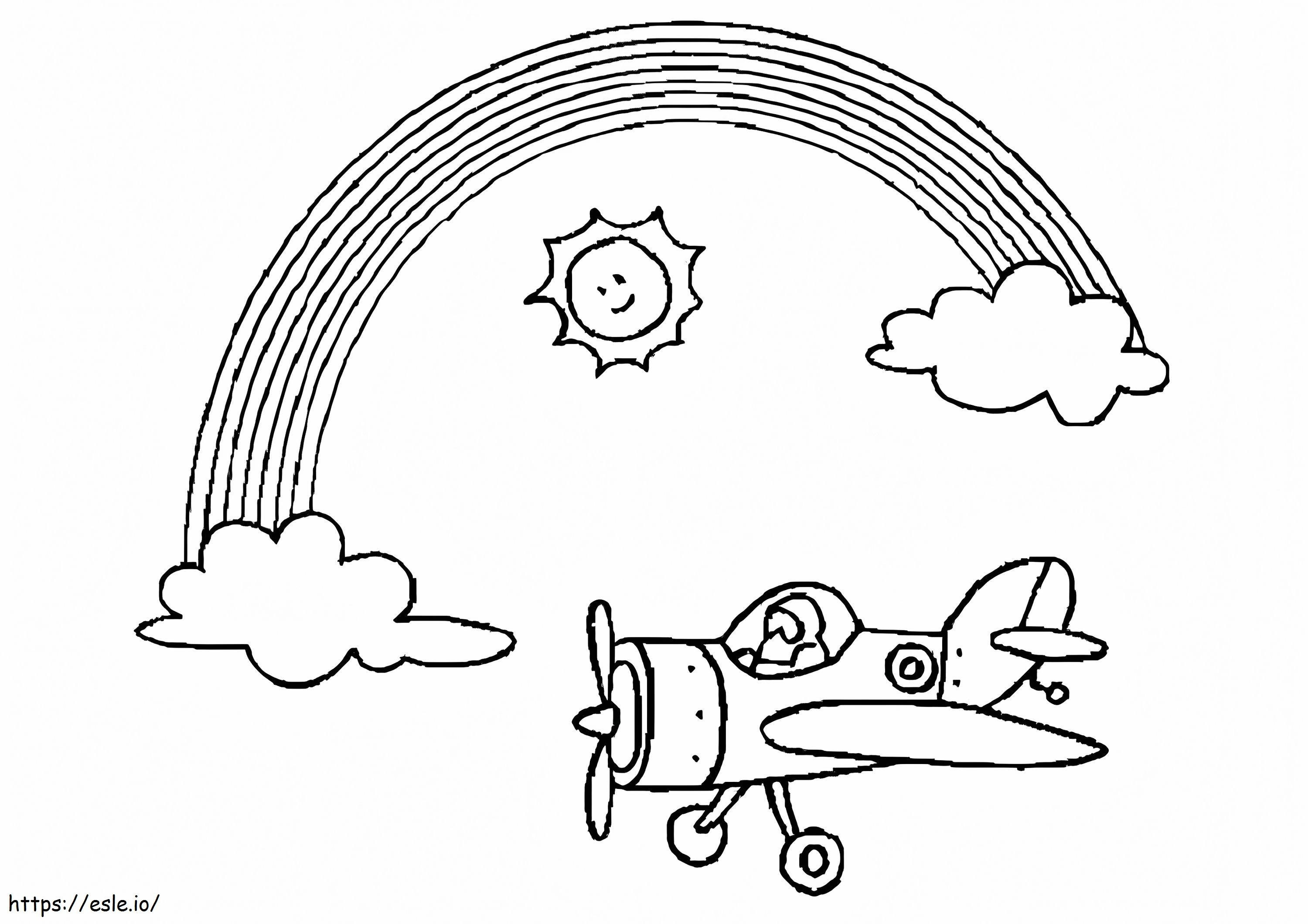 Coloriage Avion et arc-en-ciel à imprimer dessin
