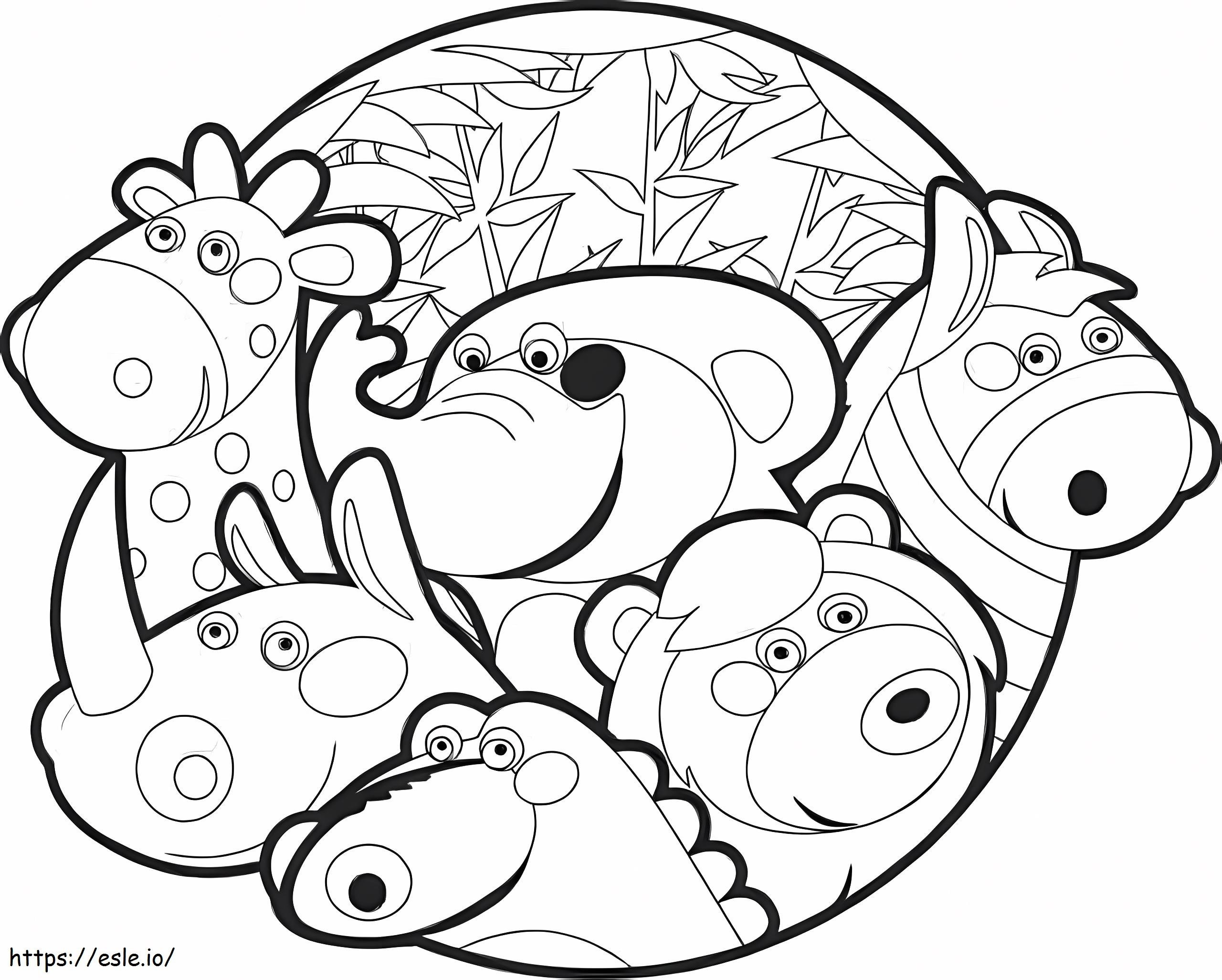 Coloriage Animal de dessin animé dans le zoo à imprimer dessin