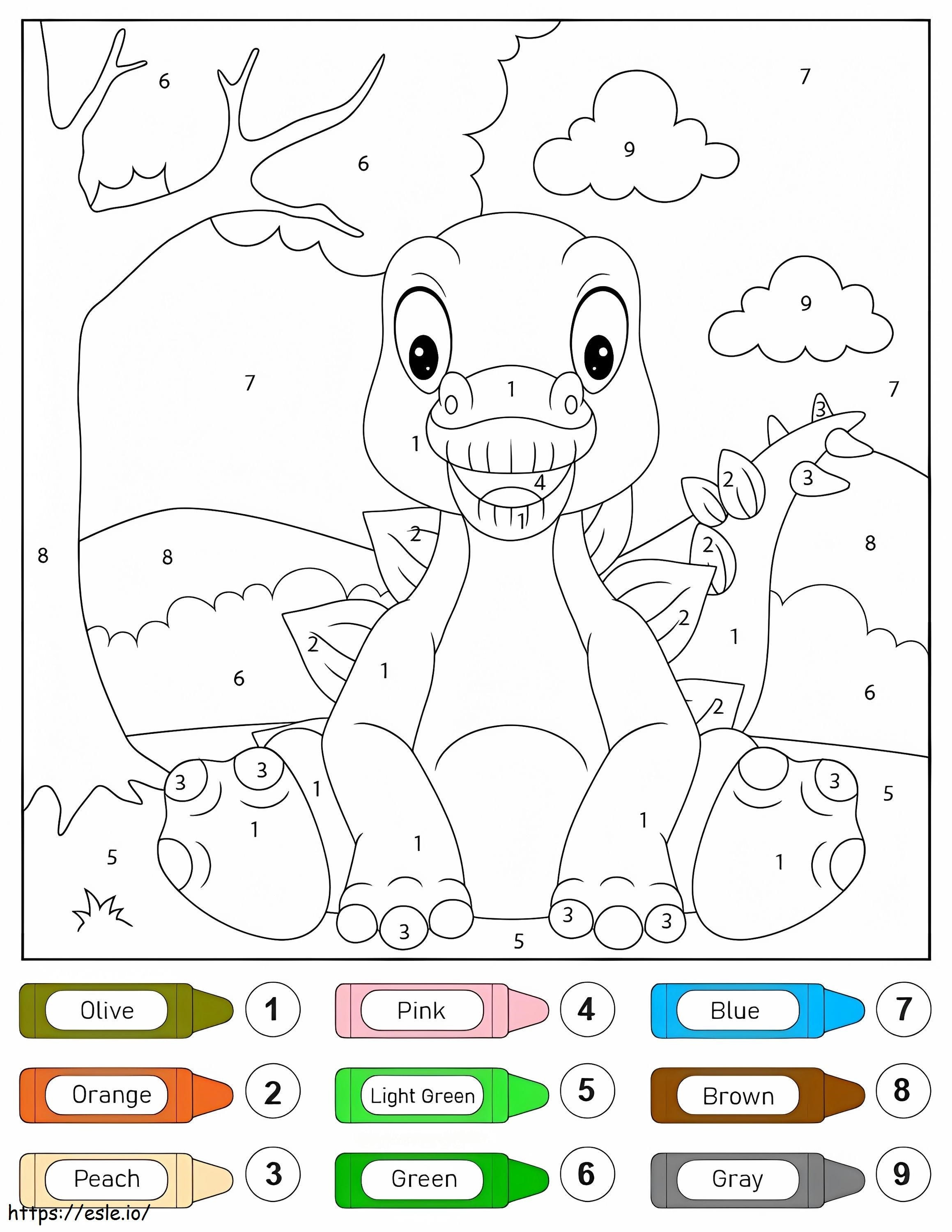 Coloriage Mignon petit dinosaure couleur par numéro à imprimer dessin