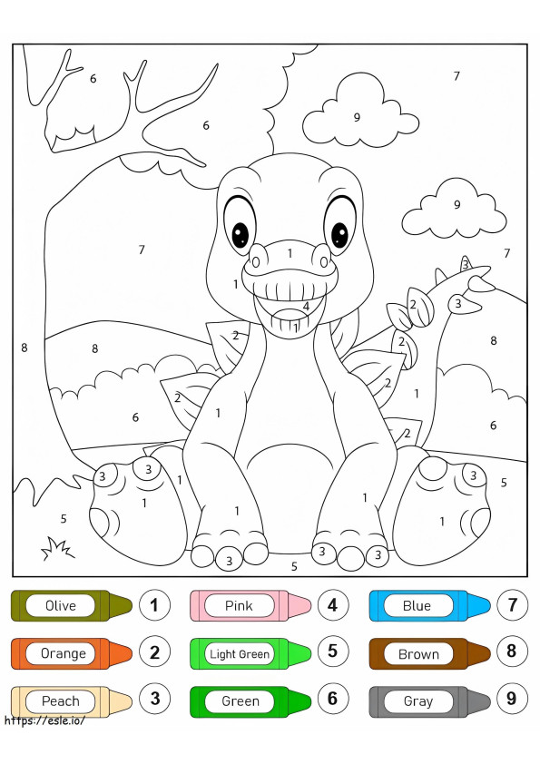 Koloruj według numerów słodki mały dinozaur kolorowanka