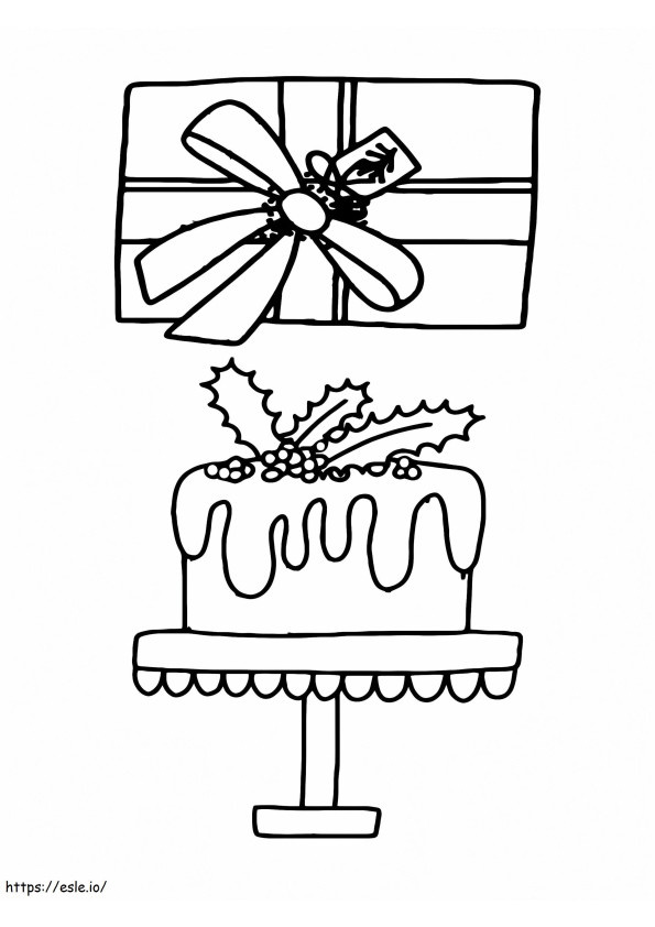 Coloriage Cadeau de Noël et gâteau à imprimer dessin