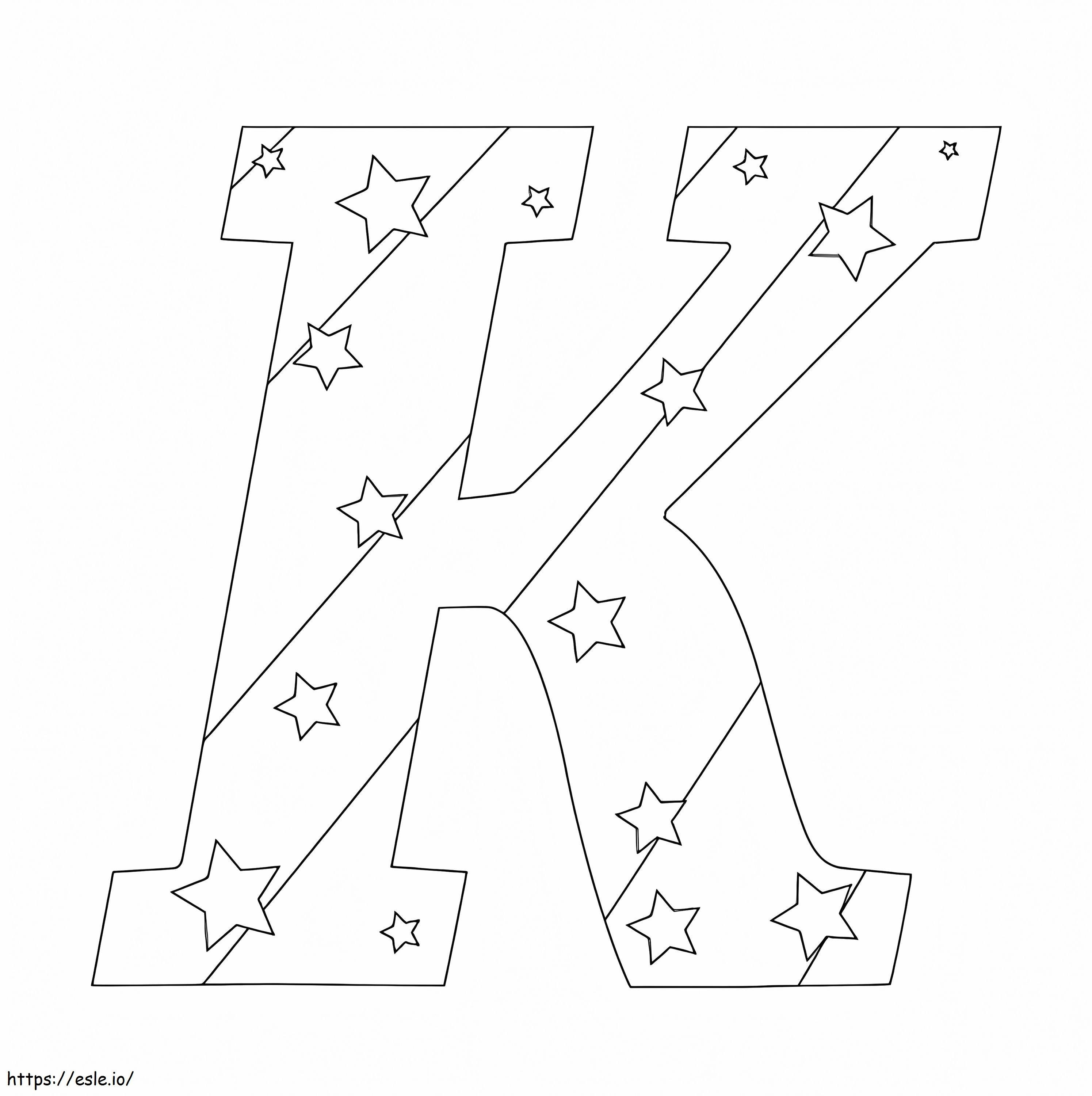 K-kirjain tähdillä värityskuva