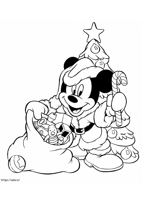 Kerstman van Mickey Mouse kleurplaat