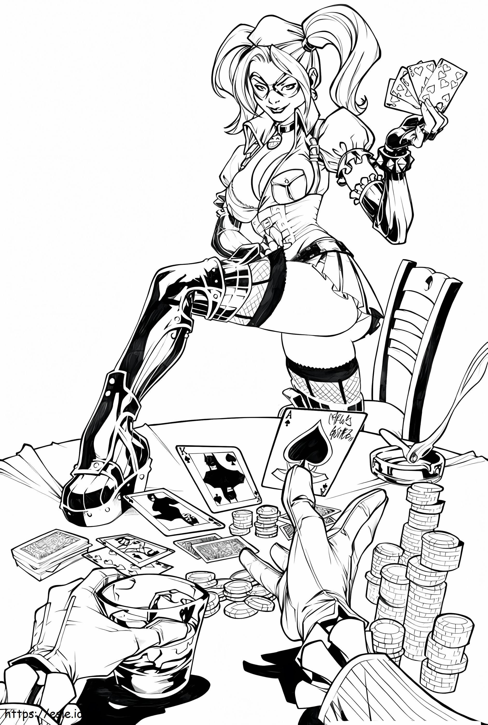 Harley Quinn gra w karty kolorowanka