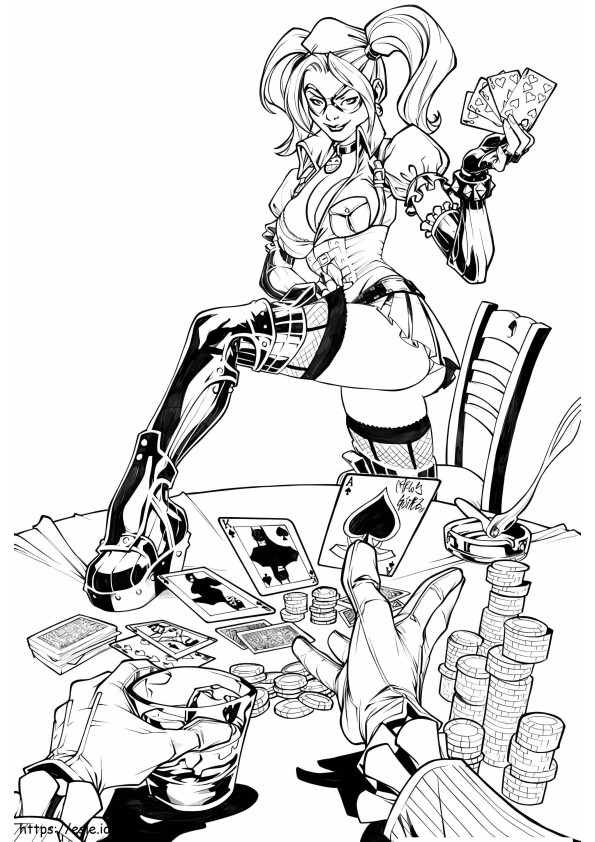 Harley Quinn Plays Cards coloring page