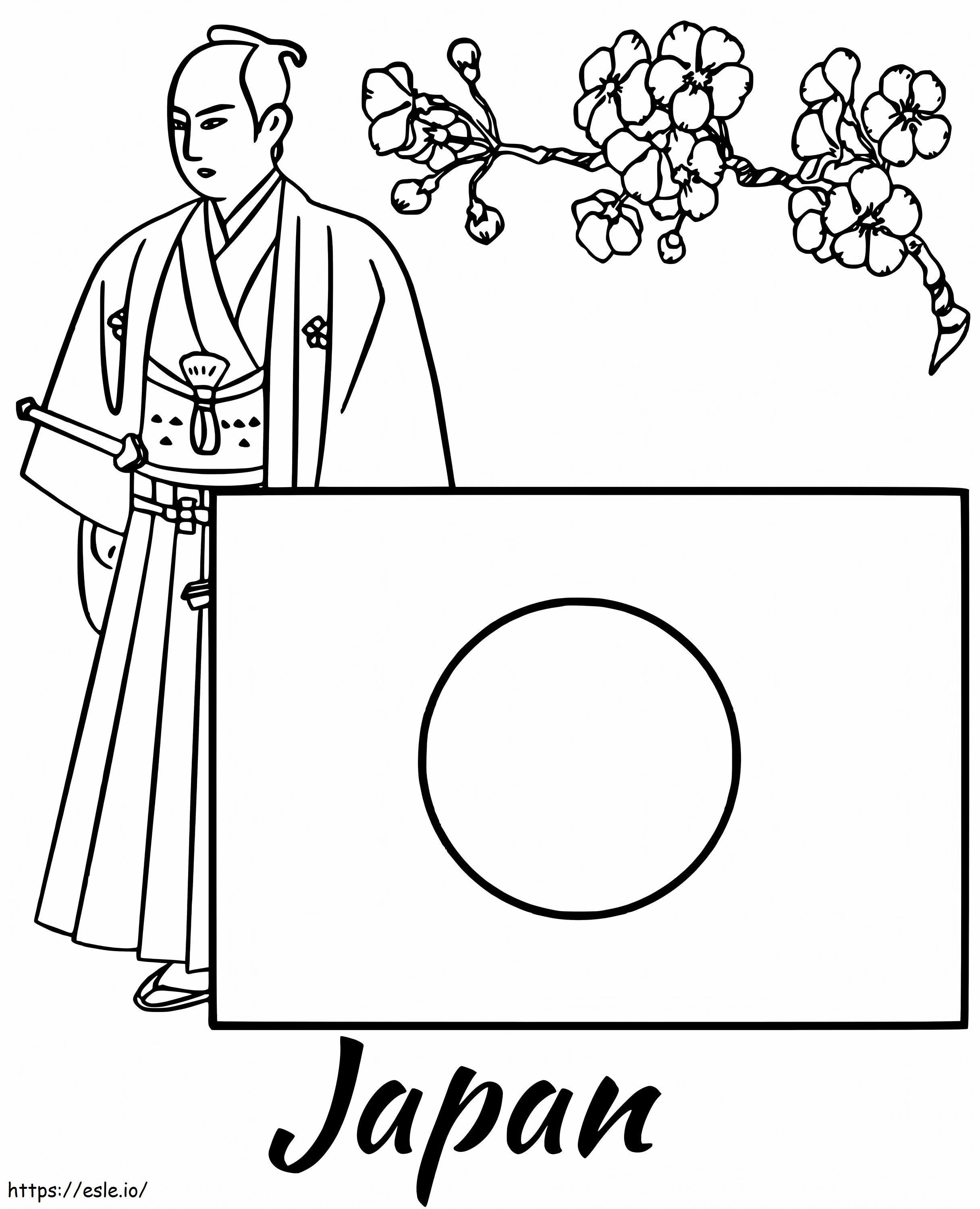 Japan Flag With Samurai coloring page