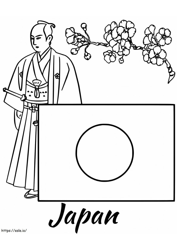 Bandeira do Japão com Samurai para colorir
