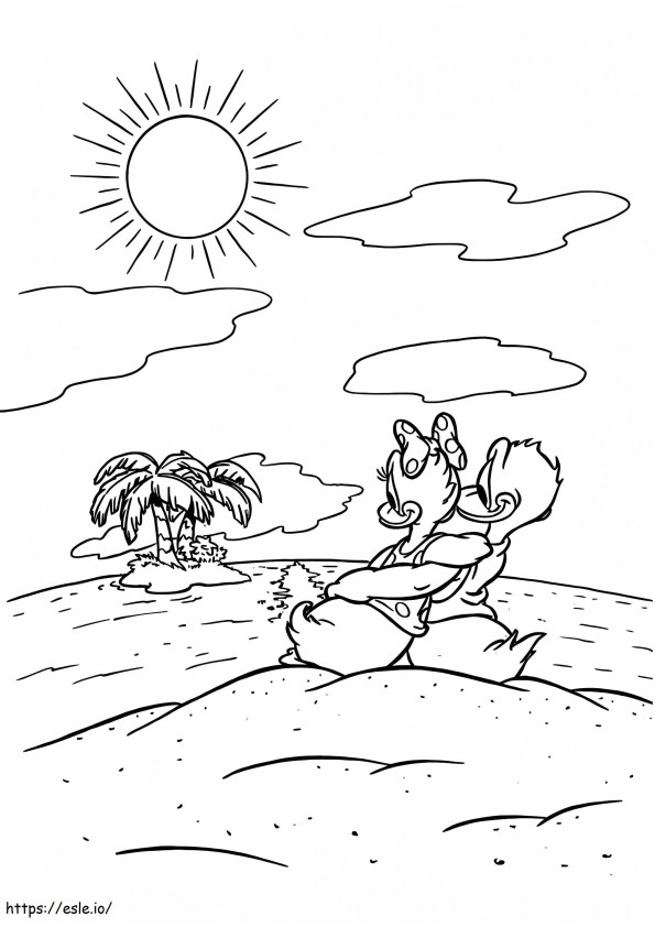 Coloriage 1534752392 Daisy N Donald sur la plage A4 à imprimer dessin